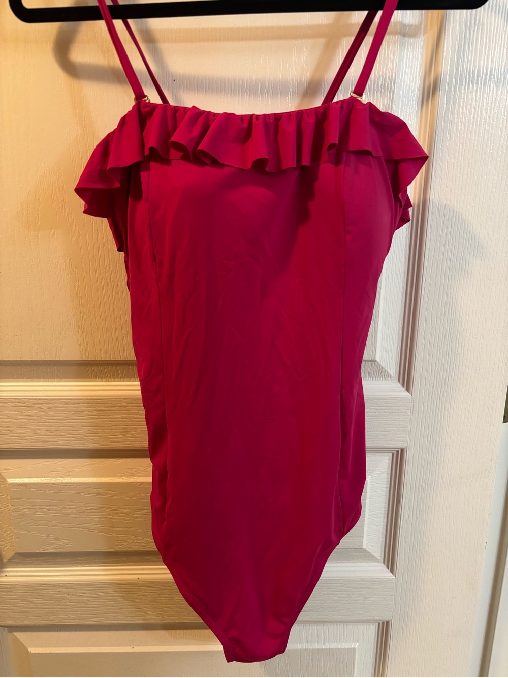 La Vie En Rose fuchsia, pink, one piece bathing suit with ruffle -size xl